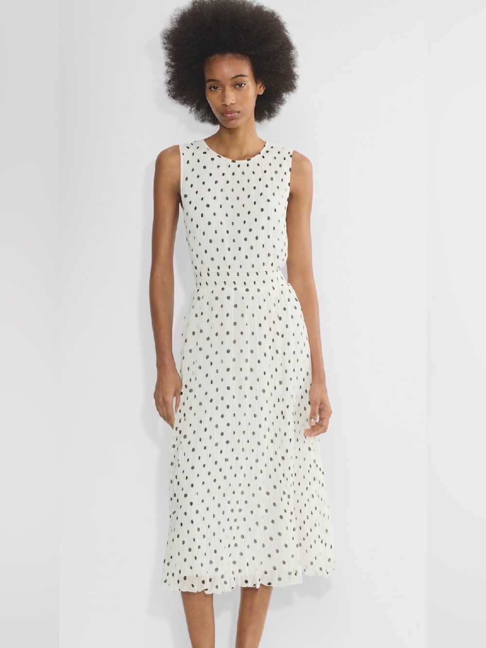 Aritzia Wilfred Mabel Sleeveless White Midi Dress with Black Dot Print